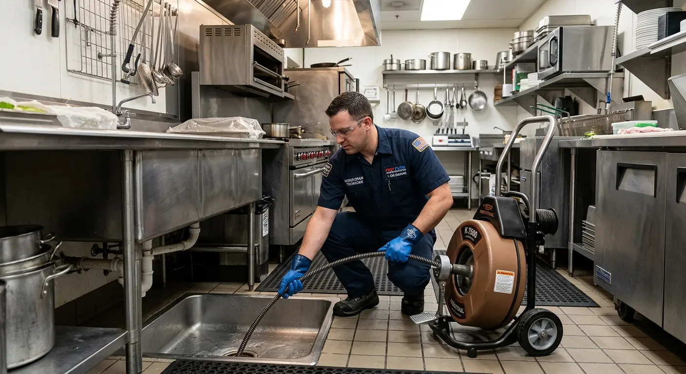 Commercial drain cleaning service in a restaurant kitchen in Scottdale